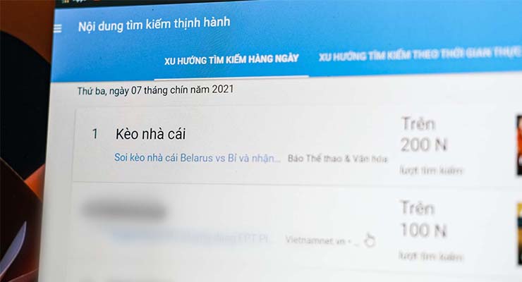 "Kèo nhà cái" là từ khóa được tìm kiếm nhiều nhất tại Việt Nam trong ngày 7/9